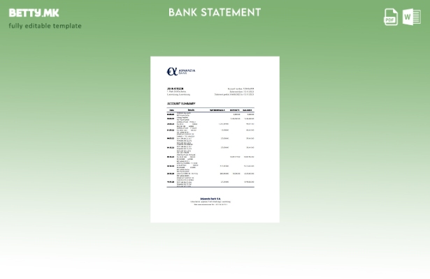 модерен стил шаблон ексел извод од банката Advanzia од Луксембург